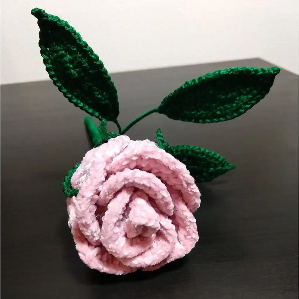 A Pink Crochet Rose will Last Forever OOAK soft cottage romantic floral decor